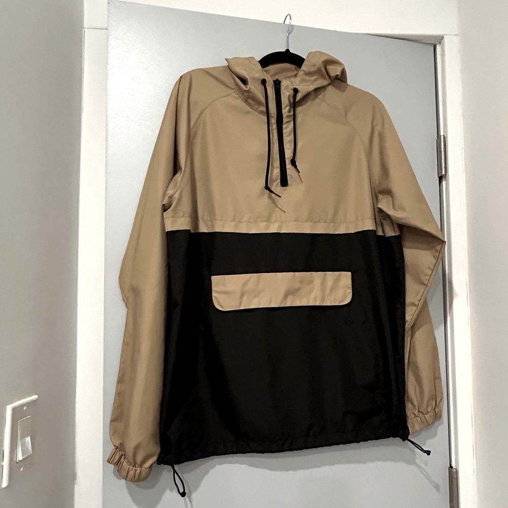 Zine Pullover Hoodie Windbreaker - Tan & Black